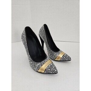 Black Faux Suede Pumps Covered In Rhinestones With Goldtone Band Size EU 3 US 7